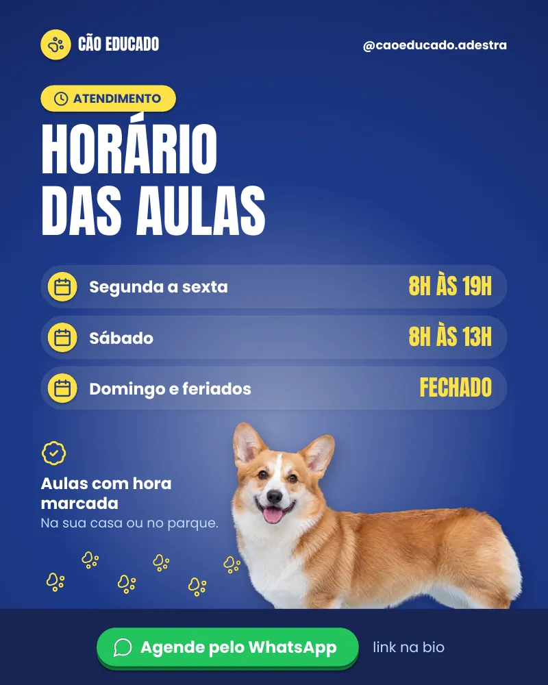 Post “Horário das aulas.” do Feed Pronto Adestramento