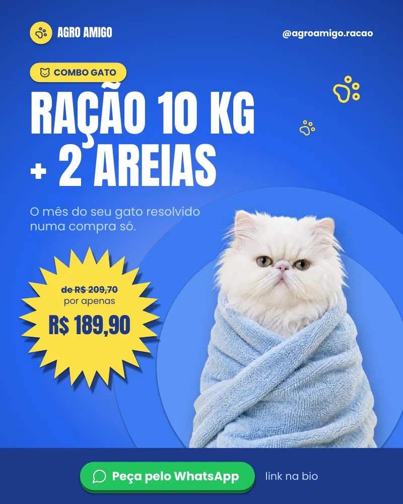 Post “Combo gato: ração 10 kg + 2 areias de 4 kg.” do Feed Pronto Agropet