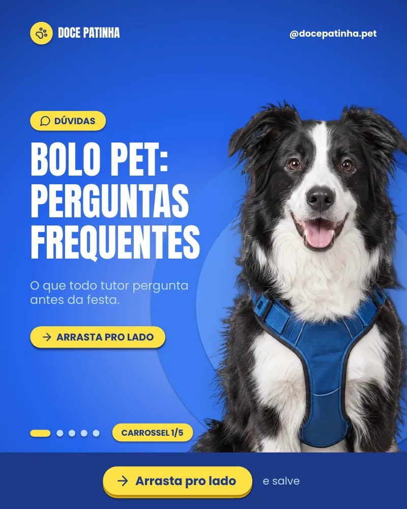 Carrossel “Bolo pet: perguntas frequentes.”, página 1 de 5