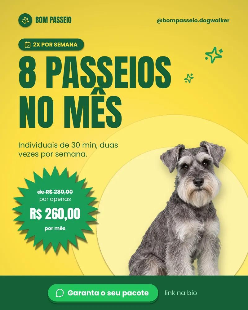 Post “Pacote 8 passeios no mês.”, edição verde