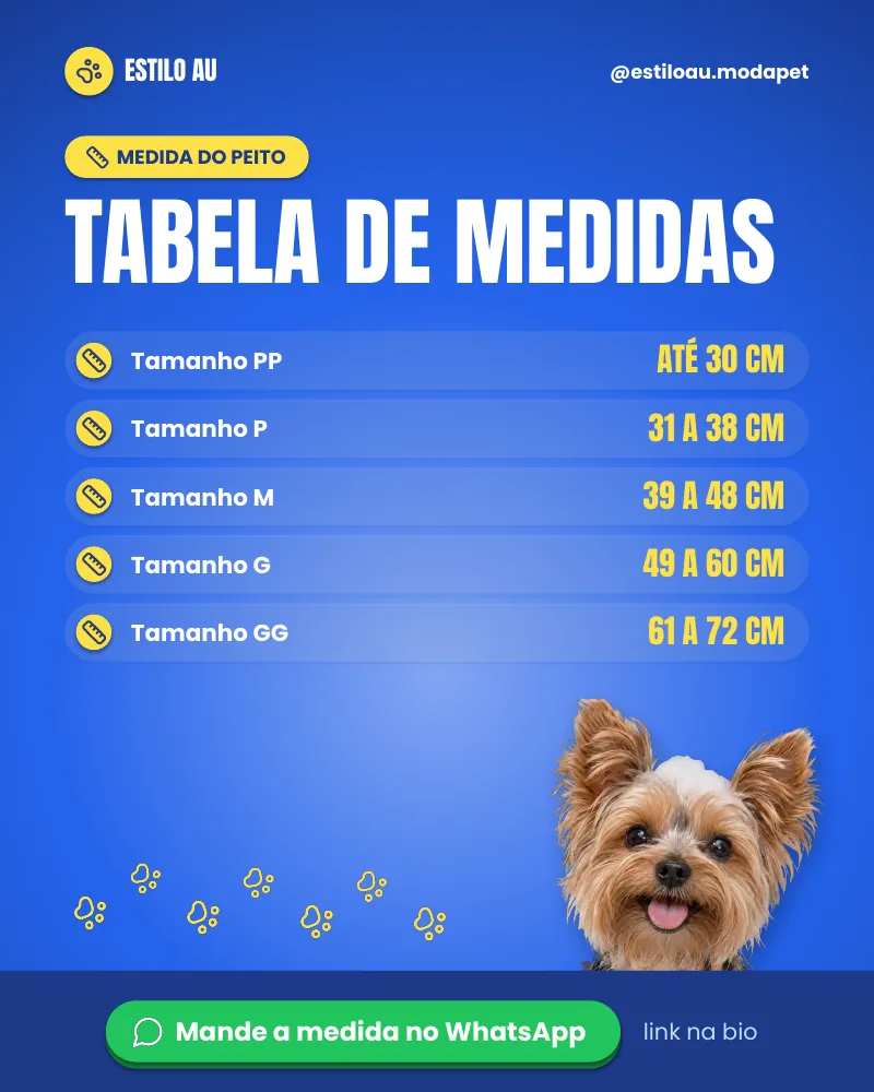 Post “Tabela de medidas.” do Feed Pronto Moda Pet
