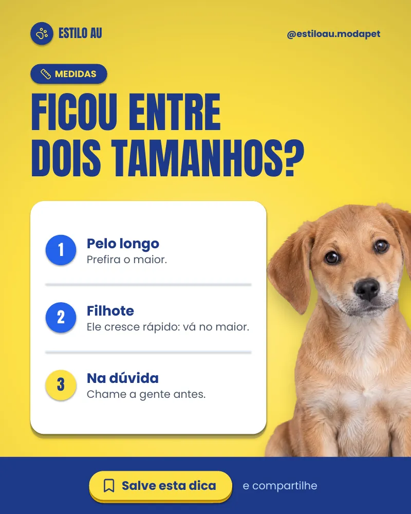 Post “Ficou entre dois tamanhos?” do Feed Pronto Moda Pet