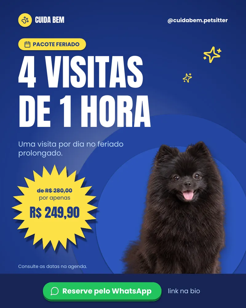 Post “Pacote feriado: 4 visitas de 1 hora.” do Feed Pronto Pet Sitter