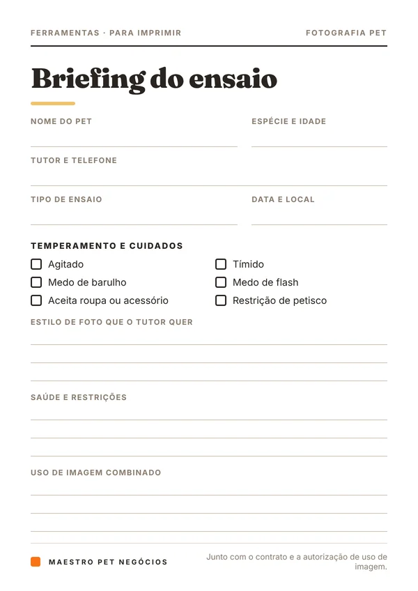 O briefing do ensaio, para imprimir