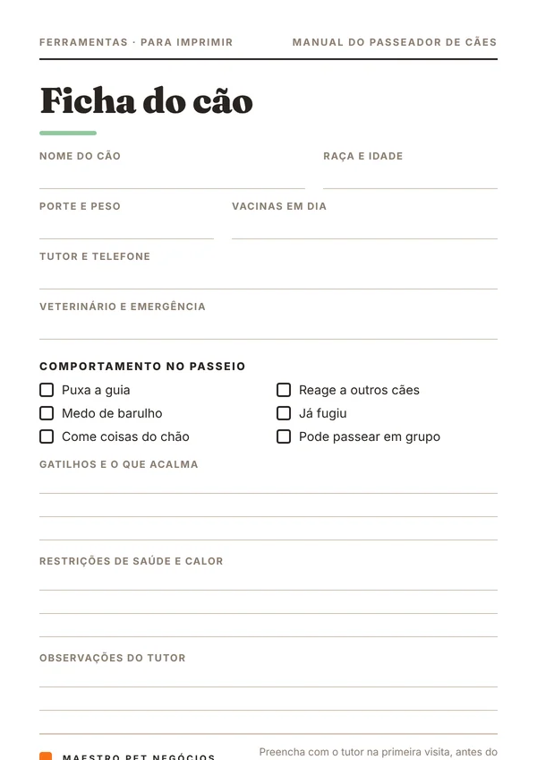 A ficha do cão, para imprimir