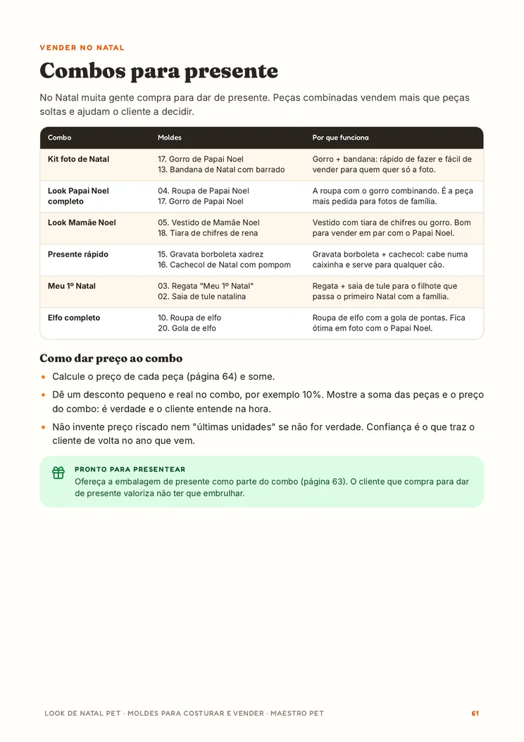 Seis combos para presente e como dar preço a eles.