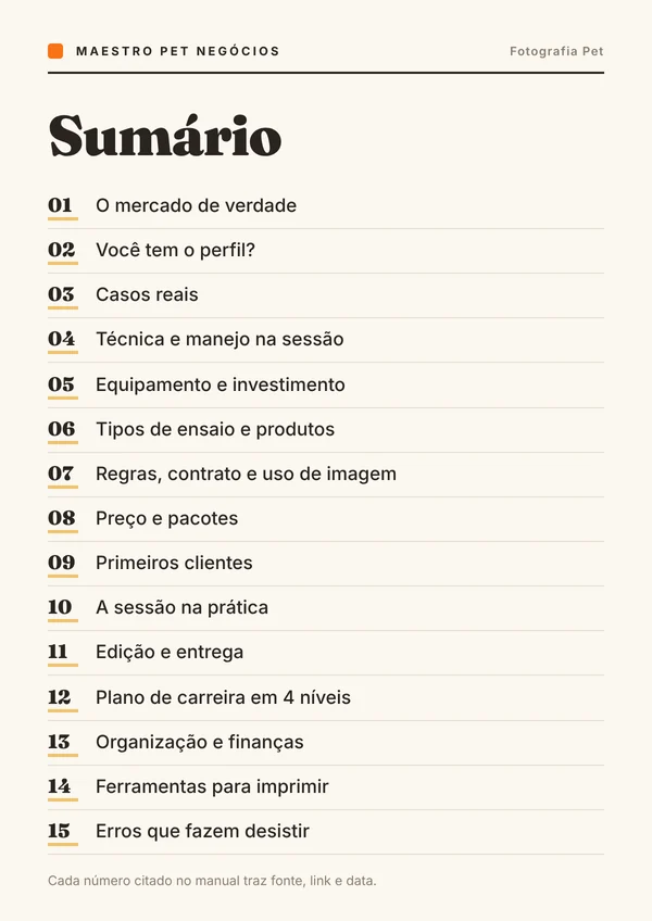 O sumário do manual