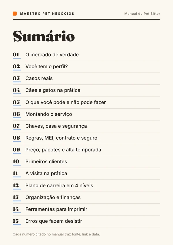 O sumário do manual