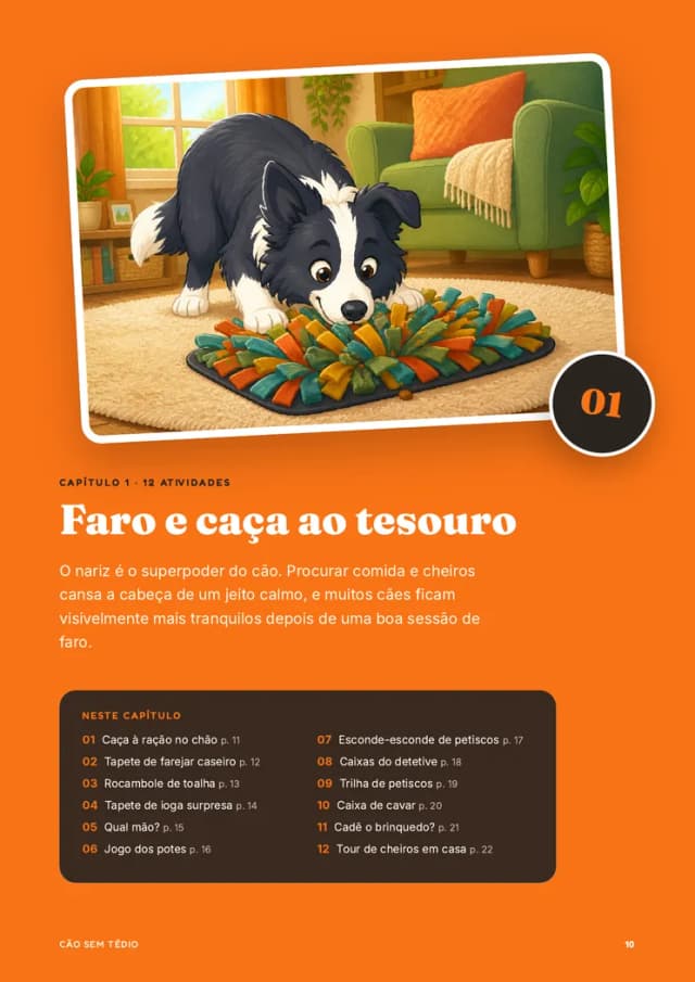 Abertura do capítulo 1, Faro e caça ao tesouro, com a lista das 12 atividades