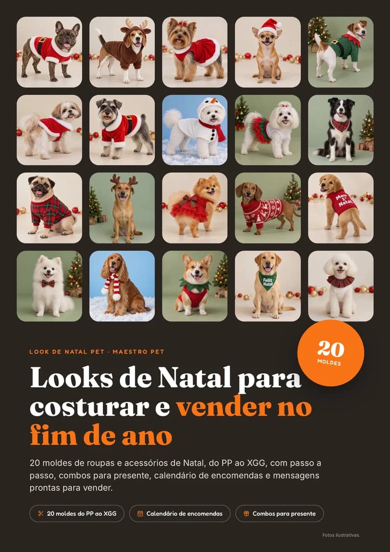 Capa: Look de Natal Pet: 20 moldes prontos para costurar e vender no fim de ano