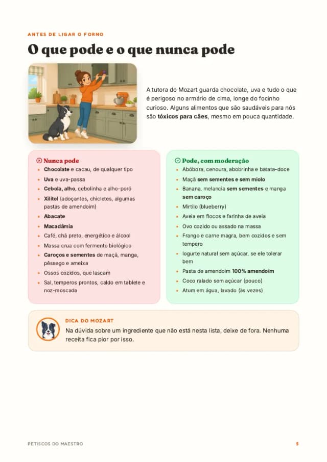 Página com a lista do que o cão pode e nunca pode comer