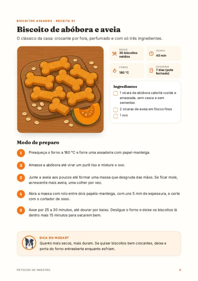 Página da receita de biscoito de abóbora e aveia