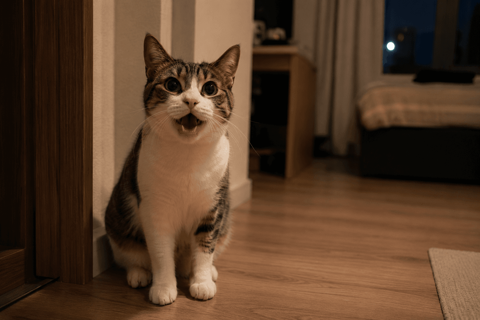 Gato miando muito à noite: o que ele pode estar tentando dizer?