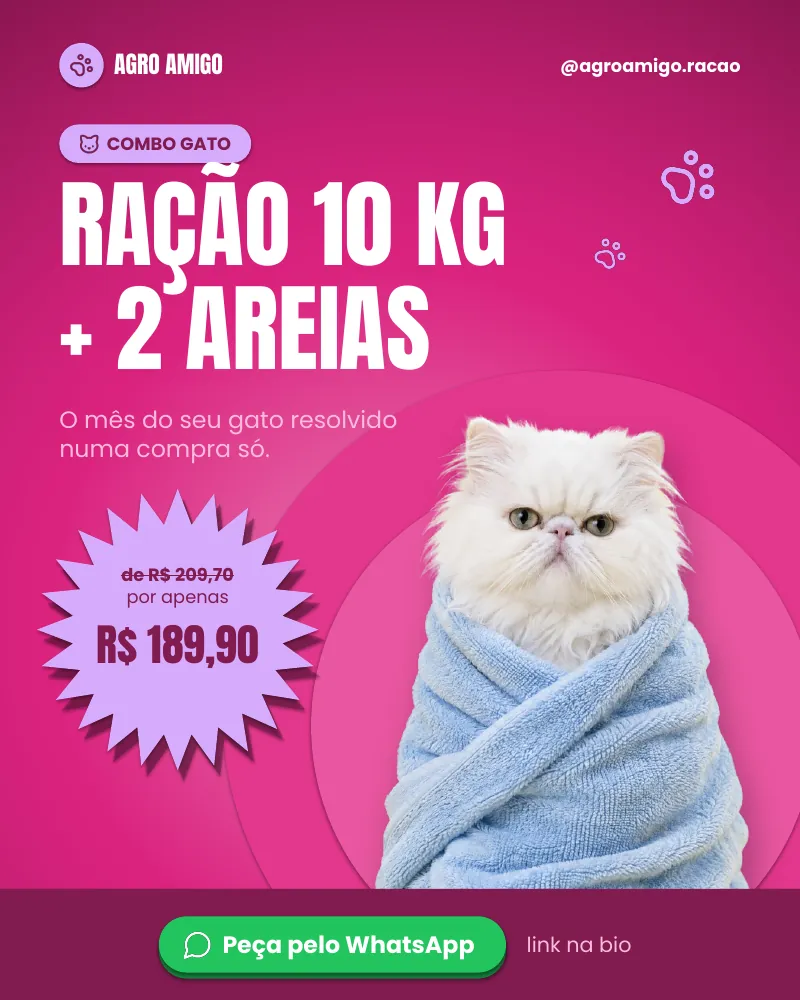 Post “Combo gato: ração 10 kg + 2 areias de 4 kg.”, edição rosa