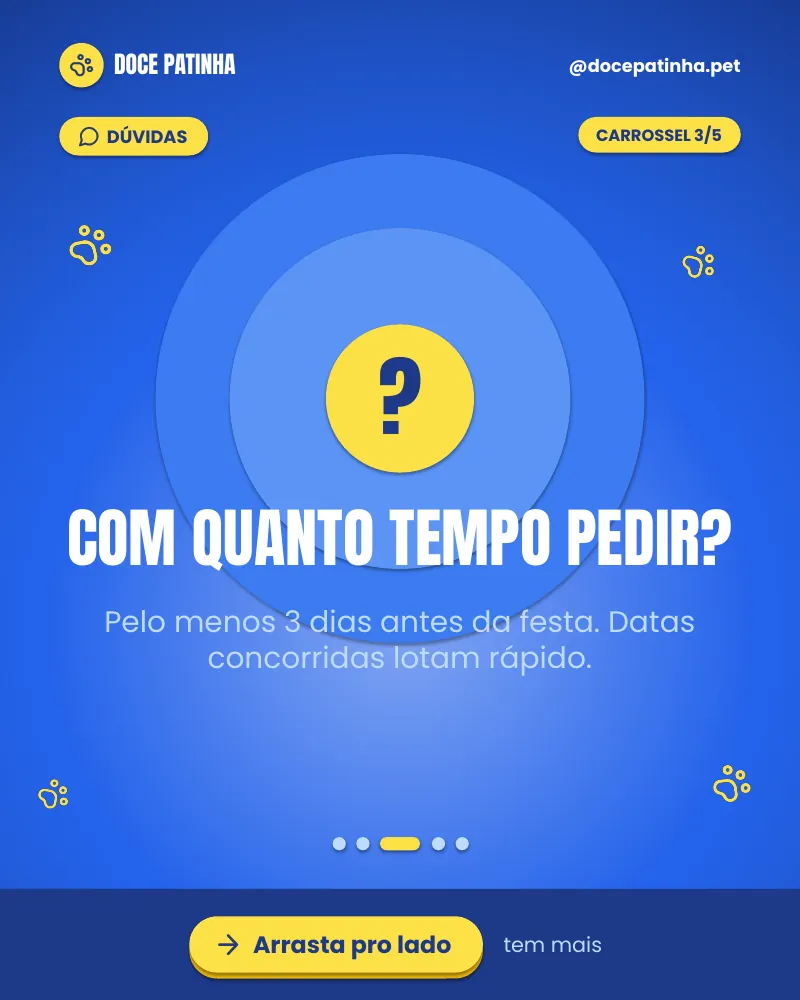 Carrossel “Bolo pet: perguntas frequentes.”, página 3 de 5