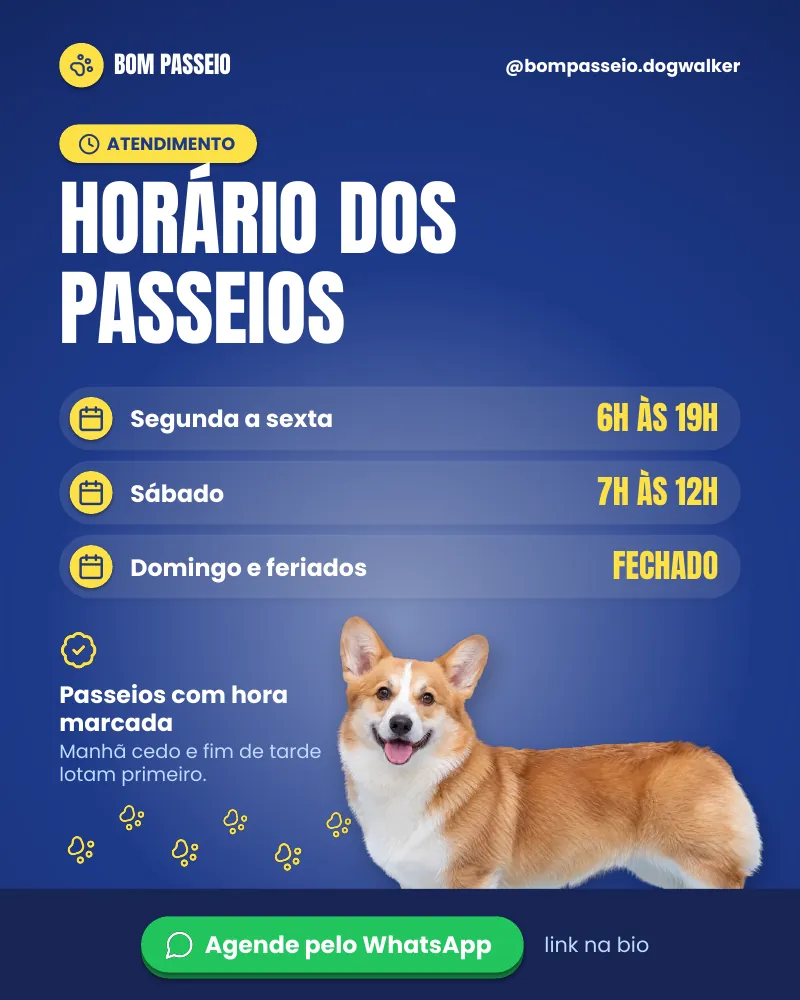 Post “Horário dos passeios.” do Feed Pronto Dog Walker