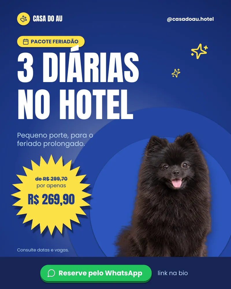 Post “Pacote feriadão: 3 diárias no hotel.” do Feed Pronto Hotel e Creche