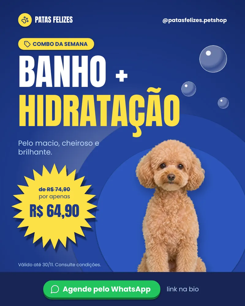 Post “Combo da semana: banho + hidratação.” do Feed Pronto Pet Shop