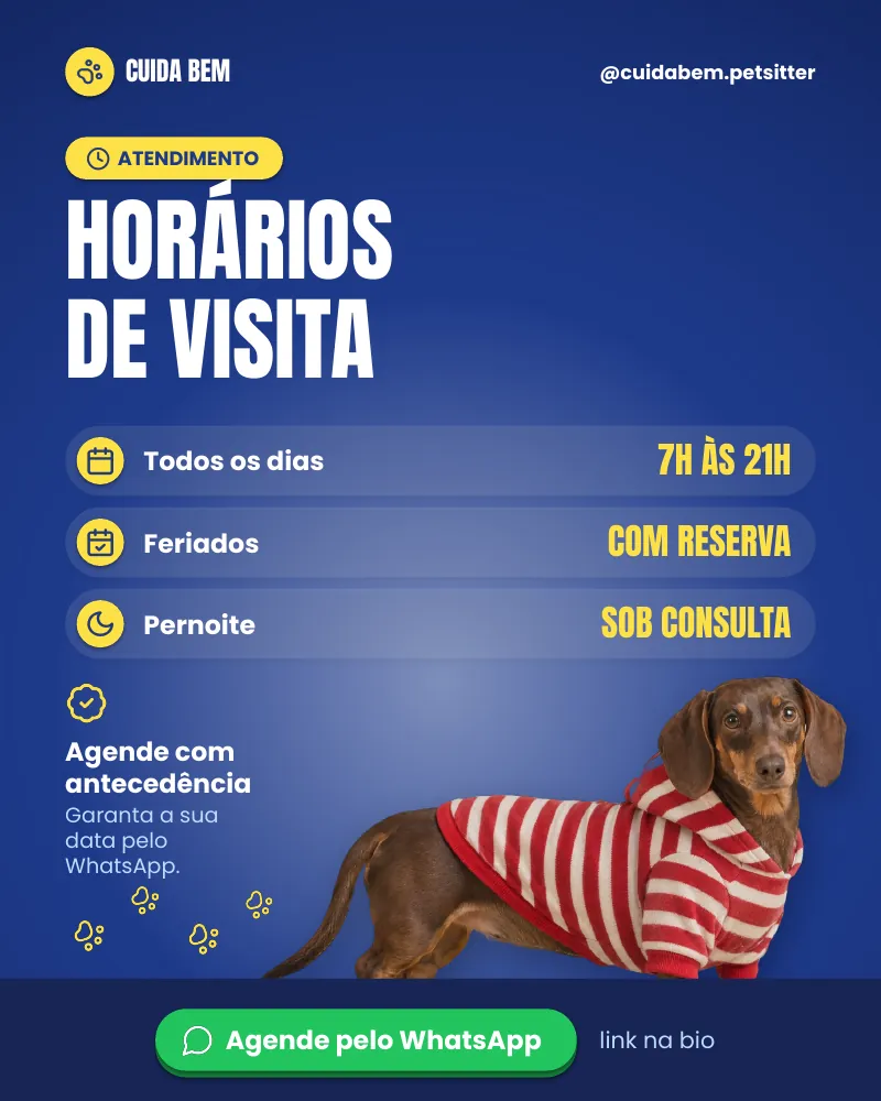 Post “Horários de visita.” do Feed Pronto Pet Sitter