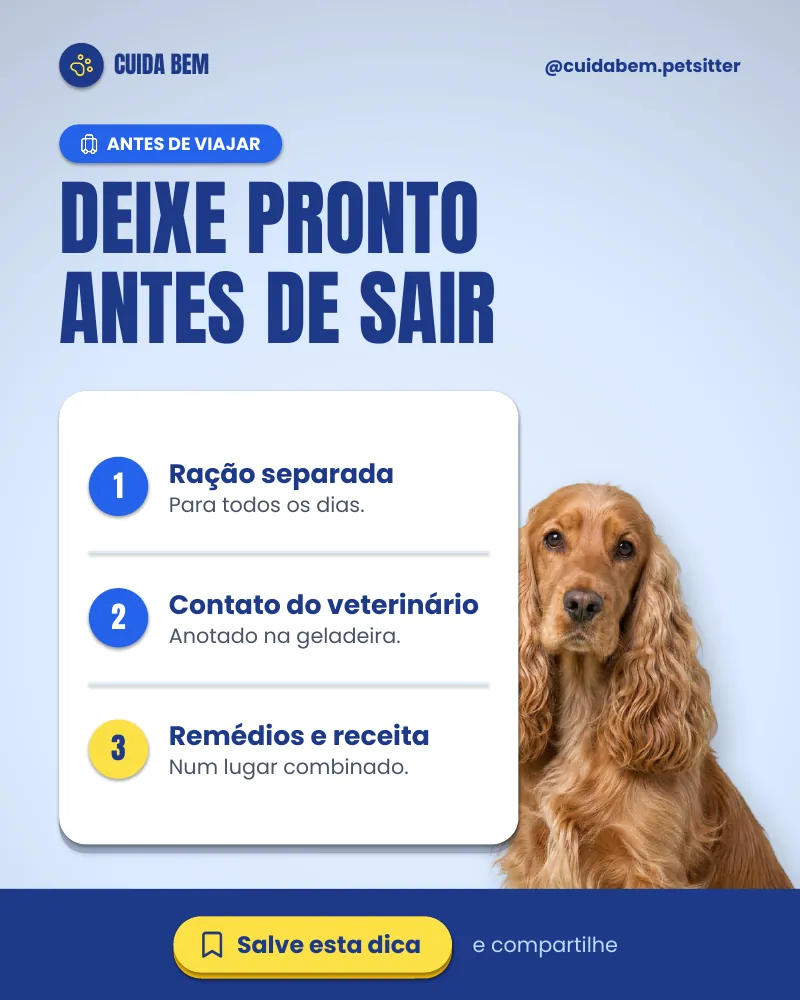 Post “Vai viajar? Deixe tudo pronto antes de sair.” do Feed Pronto Pet Sitter