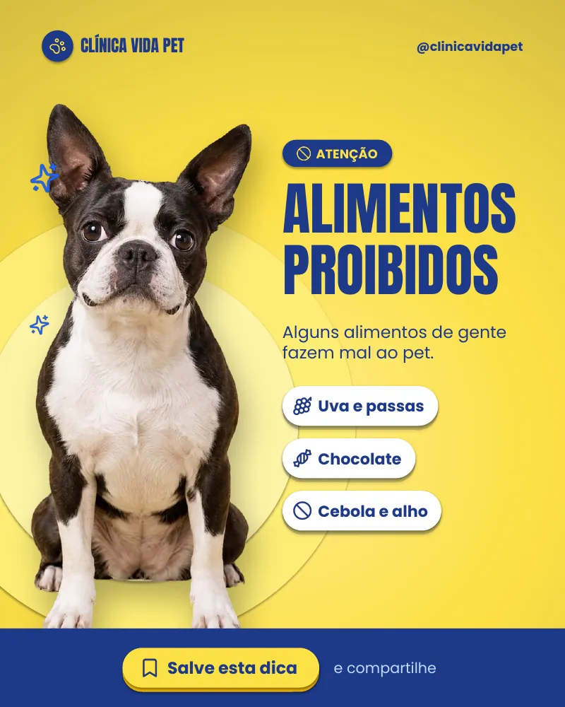 Post “Alimentos proibidos para pet.” do Feed Pronto Veterinária